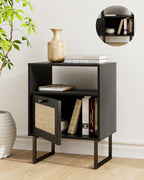 Boho Bedside Table Night Stand Rattan Wood Nightstand