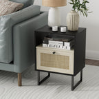 Boho Bedside Table Night Stand Rattan Wood Nightstand