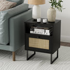 Boho Bedside Table Night Stand Rattan Wood Nightstand