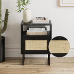 Boho Bedside Table Night Stand Rattan Wood Nightstand