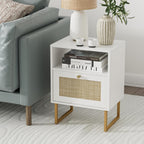 Boho Bedside Table Night Stand Rattan Wood Nightstand