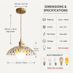 Boho Mosaic Glass Pendant Light Vintage Brass