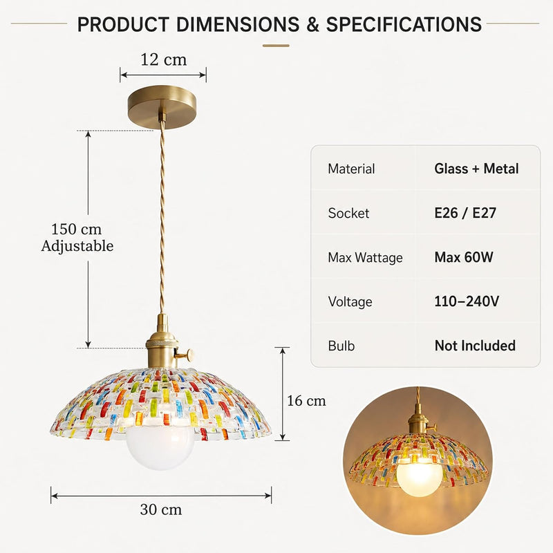 Boho Mosaic Glass Pendant Light Vintage Brass