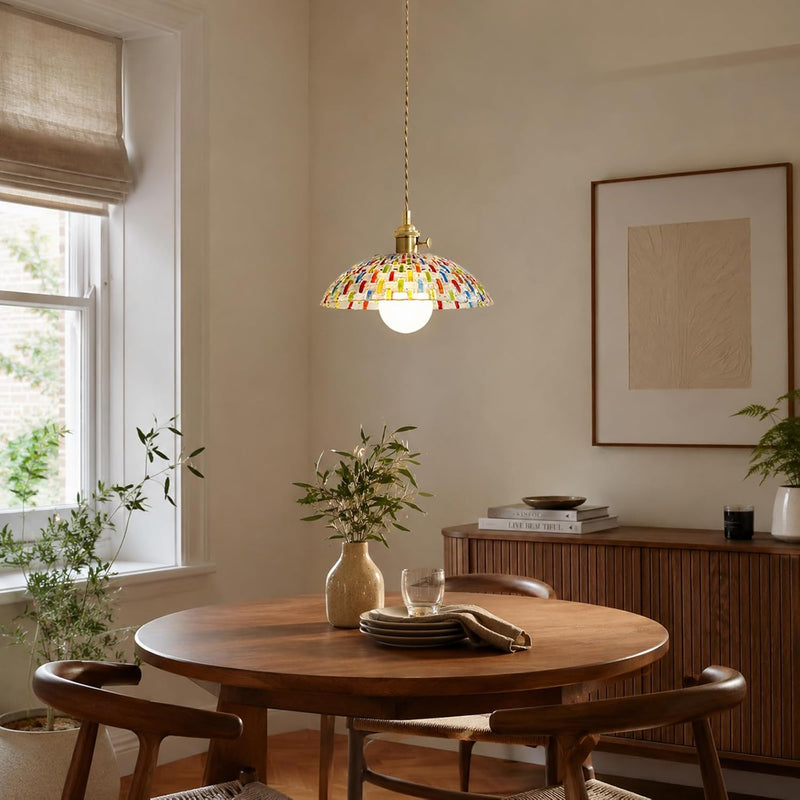 Boho Mosaic Glass Pendant Light Vintage Brass