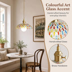 Boho Mosaic Glass Pendant Light Vintage Brass