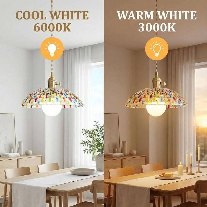 Boho Mosaic Glass Pendant Light Vintage Brass