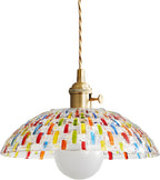 Boho Mosaic Glass Pendant Light Vintage Brass