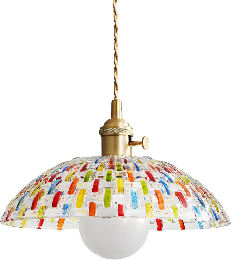 Boho Mosaic Glass Pendant Light Vintage Brass
