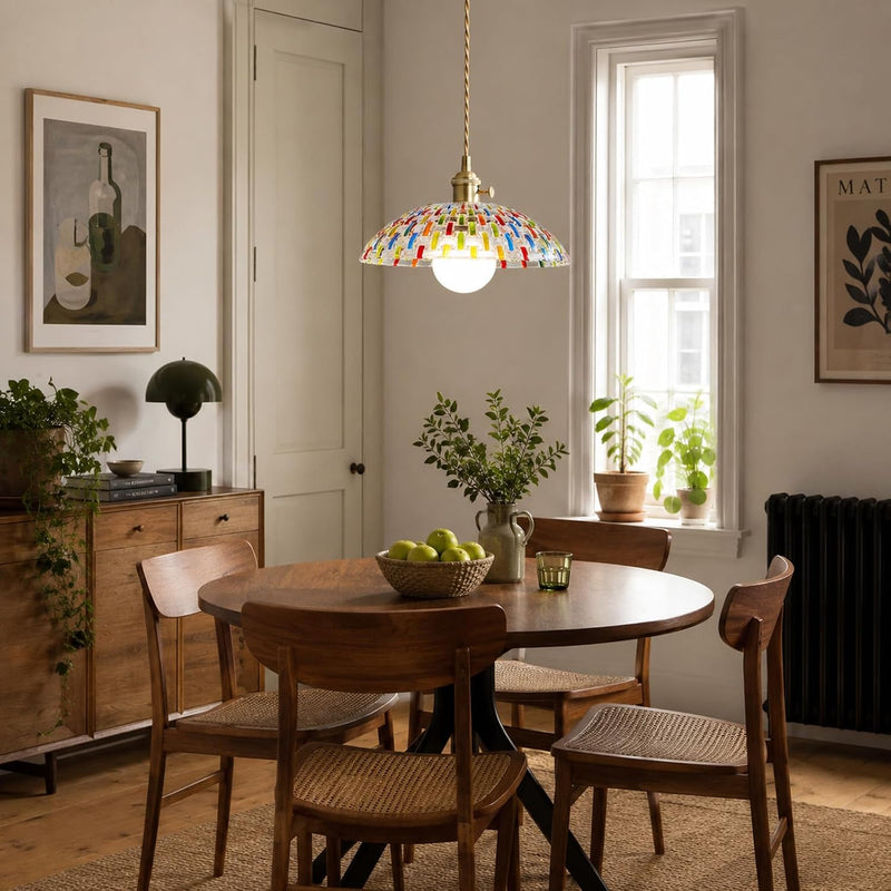 Boho Mosaic Glass Pendant Light Vintage Brass