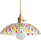 Boho Mosaic Glass Pendant Light Vintage Brass