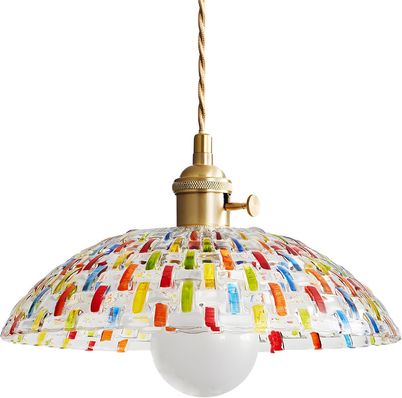 Boho Mosaic Glass Pendant Light Vintage Brass
