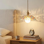 Boho Mosaic Glass Pendant Light Vintage Brass