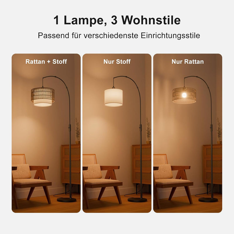 Boho Rattan Arc Floor Lamp 180CM RGB