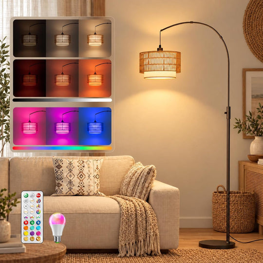 Boho Rattan Arc Floor Lamp 180CM RGB