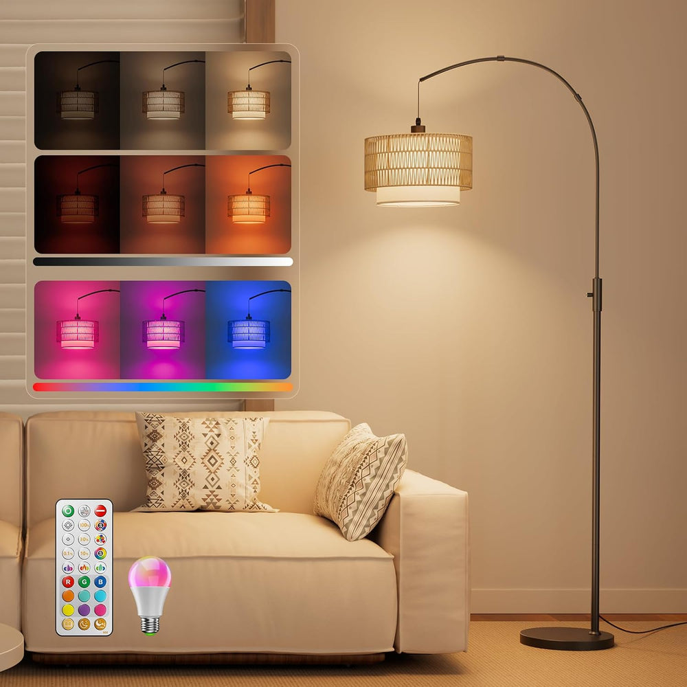 Boho Rattan Arc Floor Lamp 180CM RGB