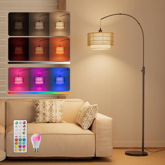 Boho Rattan Arc Floor Lamp 180CM RGB