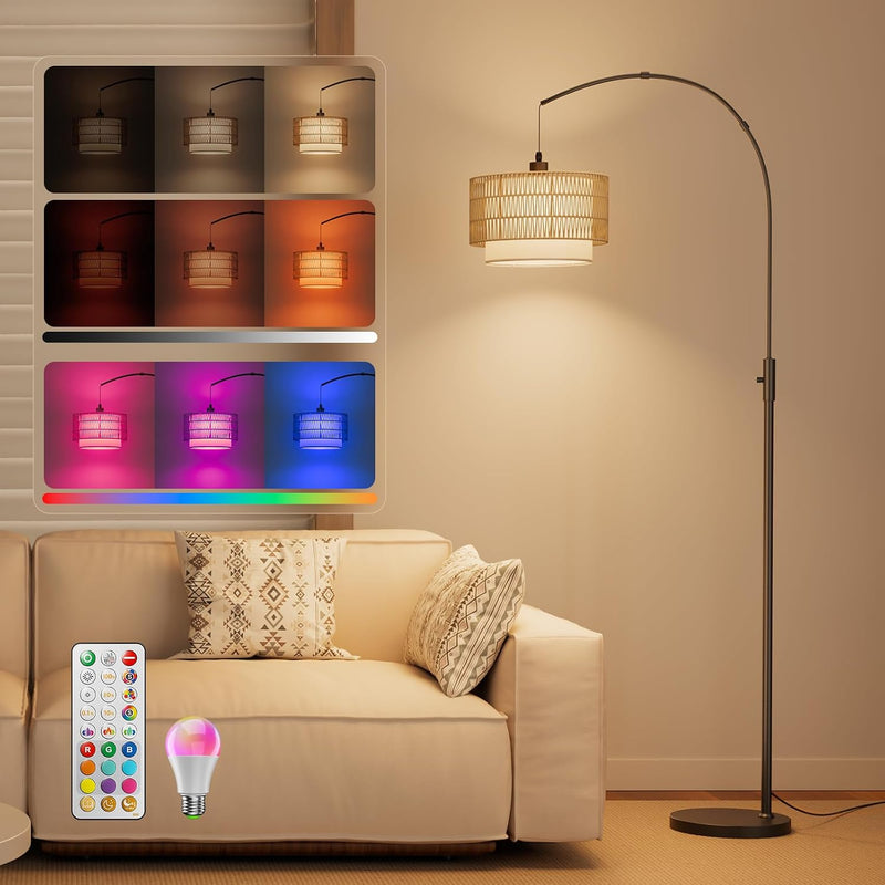 Boho Rattan Arc Floor Lamp 180CM RGB