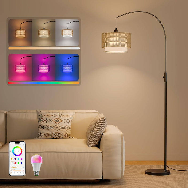 Boho Rattan Arc Floor Lamp 180CM RGB