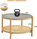 Boho Rattan Coffee Table Round Glass Metal Centre