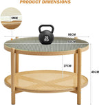 Boho Rattan Coffee Table Round Glass Metal Centre
