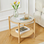 Boho Rattan Coffee Table Round Glass Metal Centre