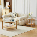 Boho Rattan Coffee Table Round Glass Metal Centre
