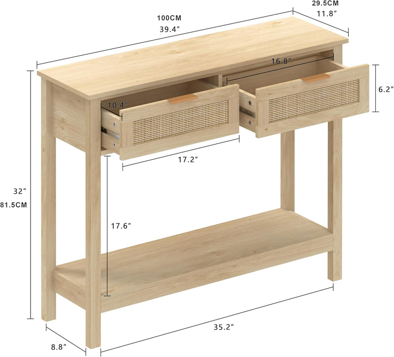 Boho Rattan Console Table with 2 Drawers 2
