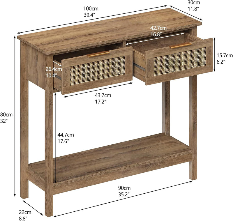 Boho Rattan Console Table with 2 Drawers 2
