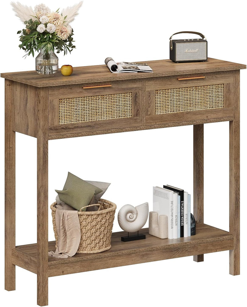 Boho Rattan Console Table with 2 Drawers 2