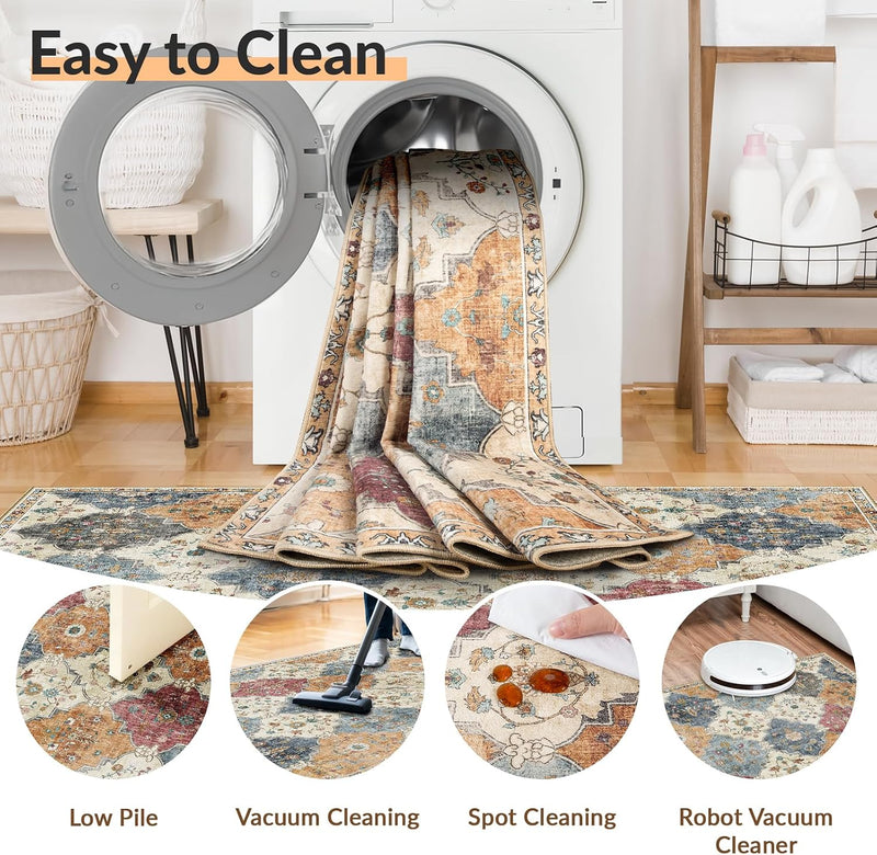 Boho Rugs Living Room Vintage Washable