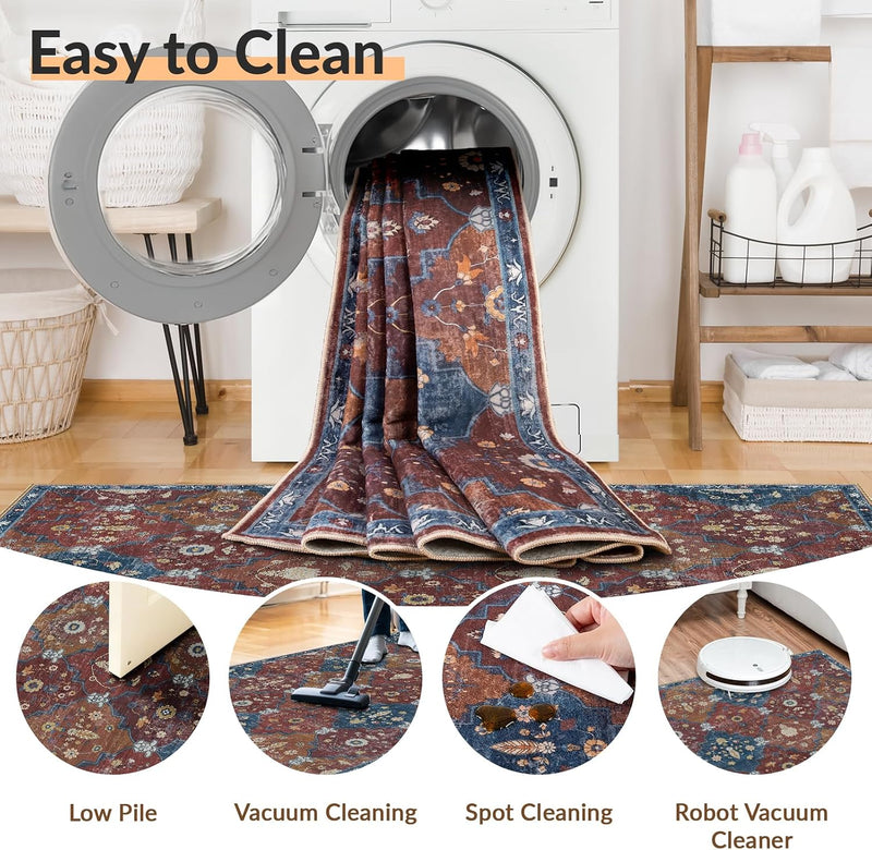 Boho Rugs Living Room Vintage Washable