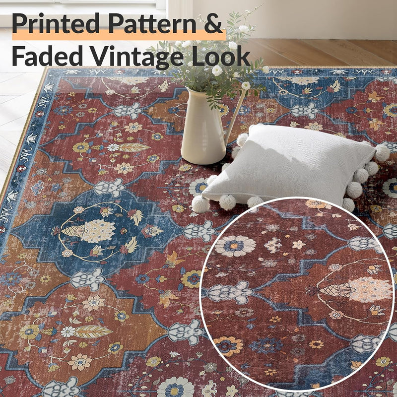 Boho Rugs Living Room Vintage Washable