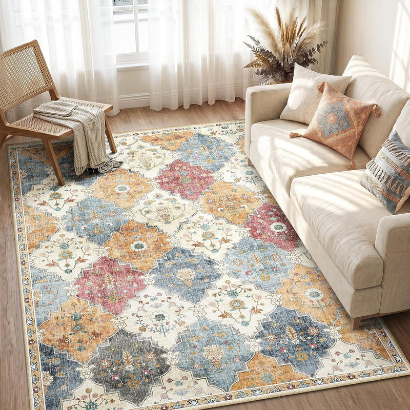 Boho Rugs Living Room Vintage Washable
