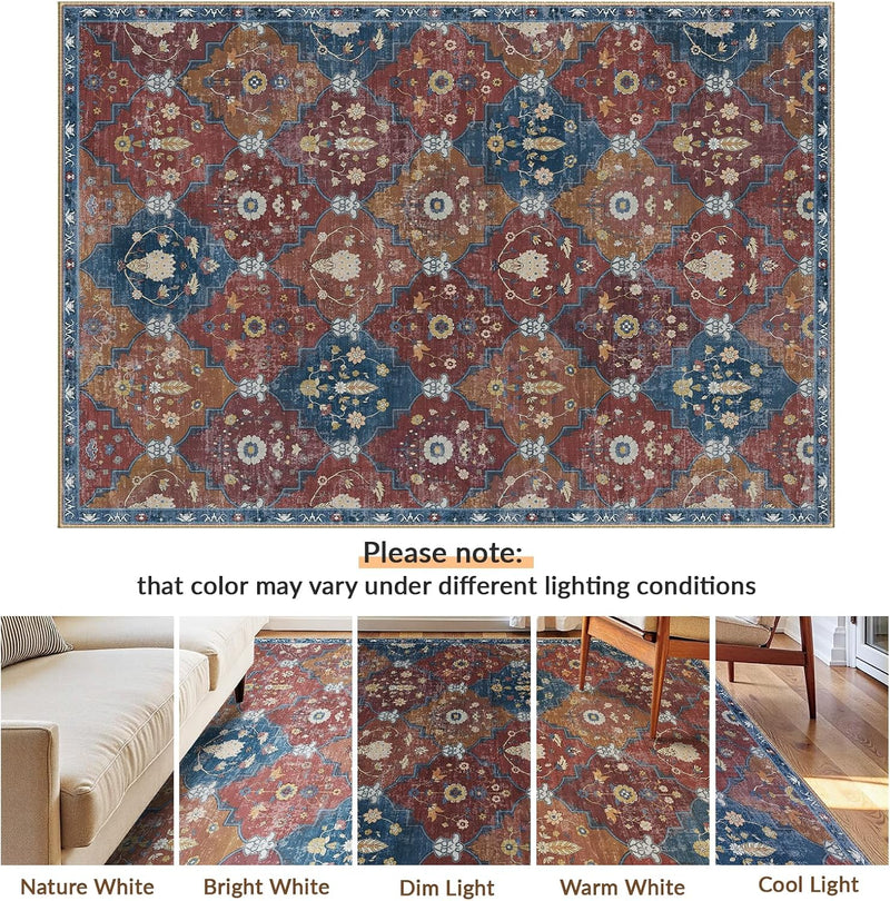Boho Rugs Living Room Vintage Washable