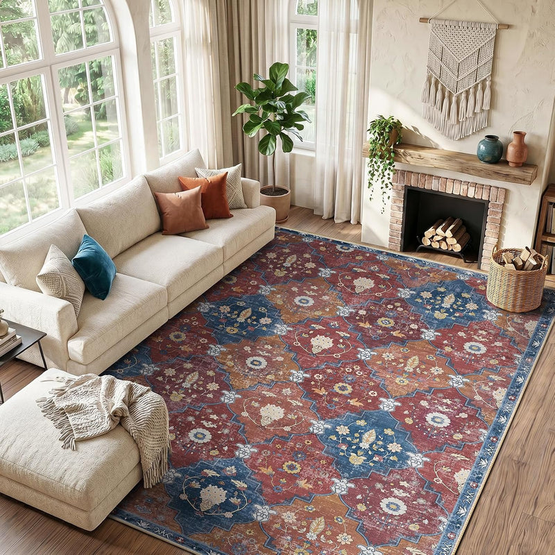 Boho Rugs Living Room Vintage Washable