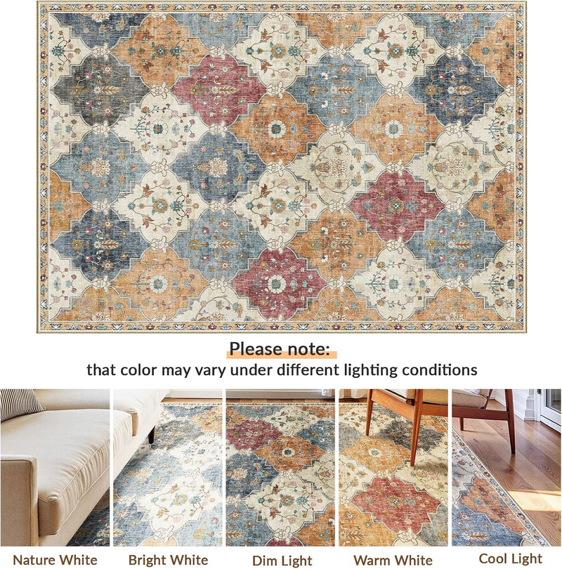 Boho Rugs Living Room Vintage Washable