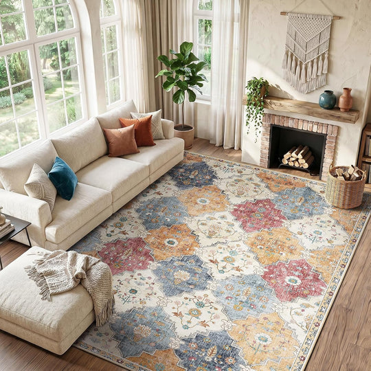 Boho Rugs Living Room Vintage Washable