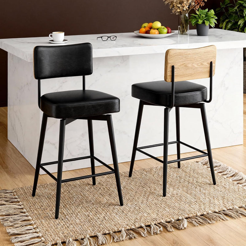 Bar Stools Swivel Breakfast Barstools Kitchen Island Counter (Set of 2)