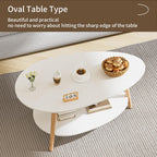 Oval Coffee Table 2-Tier Center with Storage Shelves