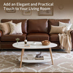 Oval Coffee Table 2-Tier Center with Storage Shelves