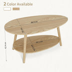 Oval Coffee Table 2-Tier Center with Storage Shelves