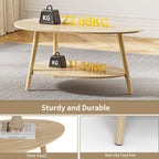 Oval Coffee Table 2-Tier Center with Storage Shelves
