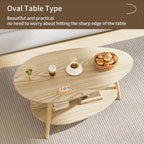 Oval Coffee Table 2-Tier Center with Storage Shelves
