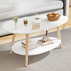 Oval Coffee Table 2-Tier Center with Storage Shelves