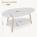 Oval Coffee Table 2-Tier Center with Storage Shelves