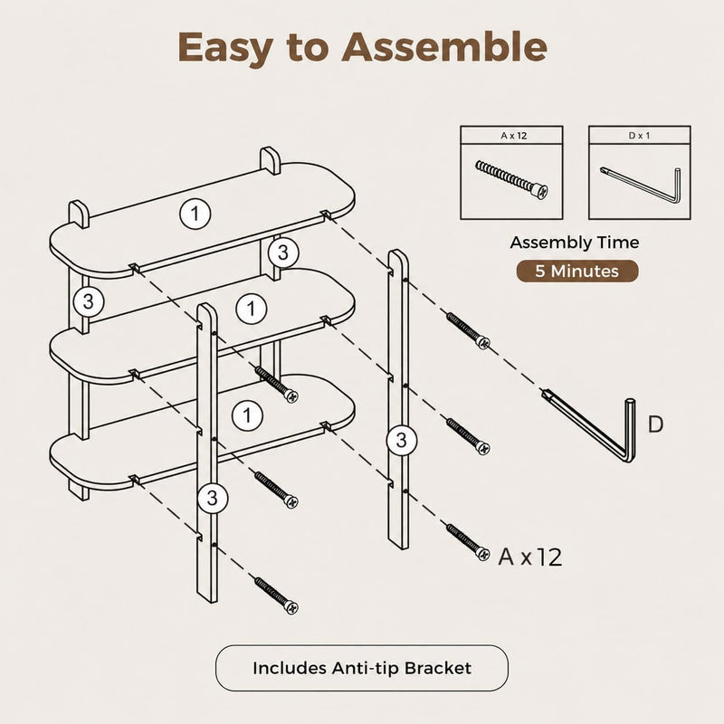 Book Shelf 3-Tier Bookshelf Wooden Bookcase Modern Open