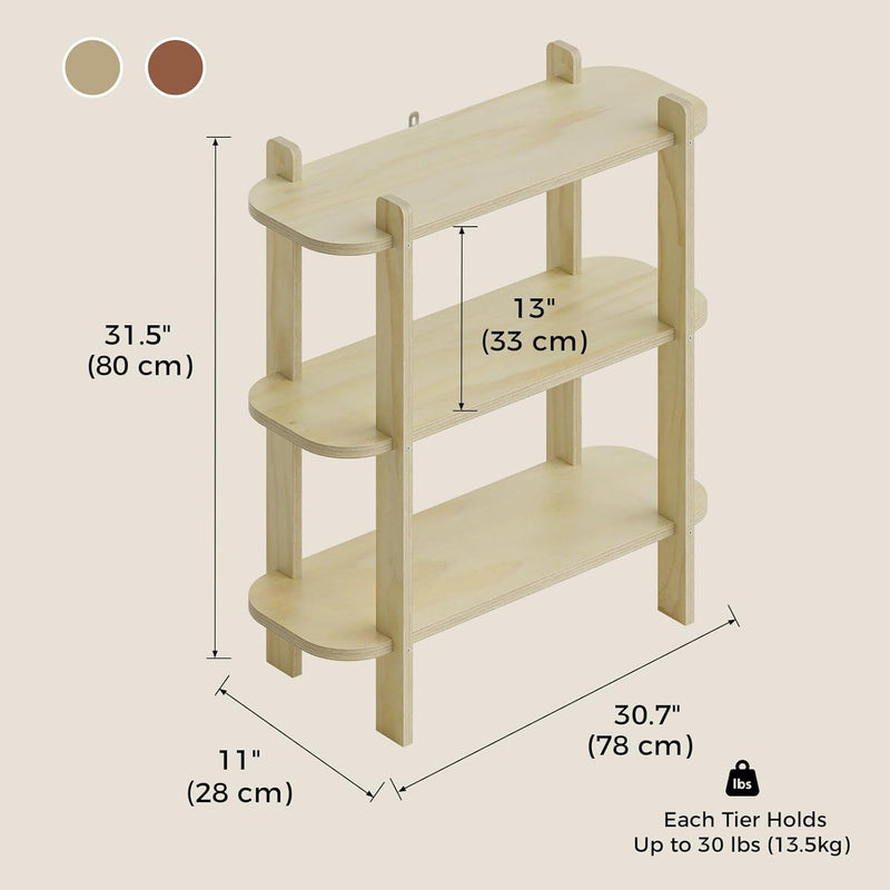 Book Shelf 3-Tier Bookshelf Wooden Bookcase Modern Open