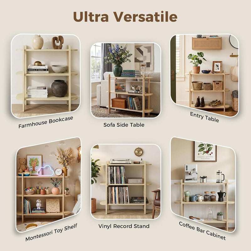 Book Shelf 3-Tier Bookshelf Wooden Bookcase Modern Open