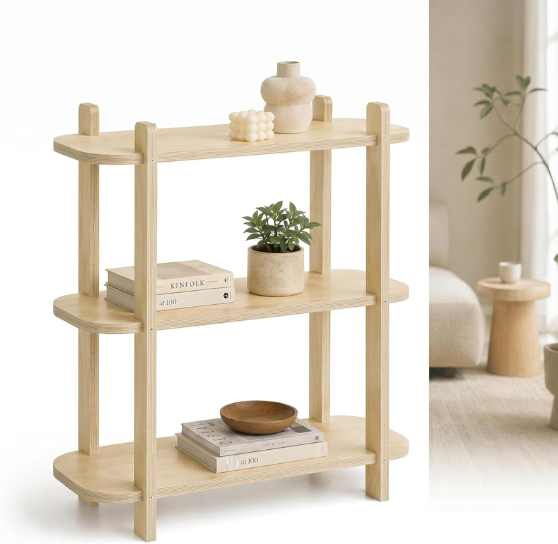 Book Shelf 3-Tier Bookshelf Wooden Bookcase Modern Open