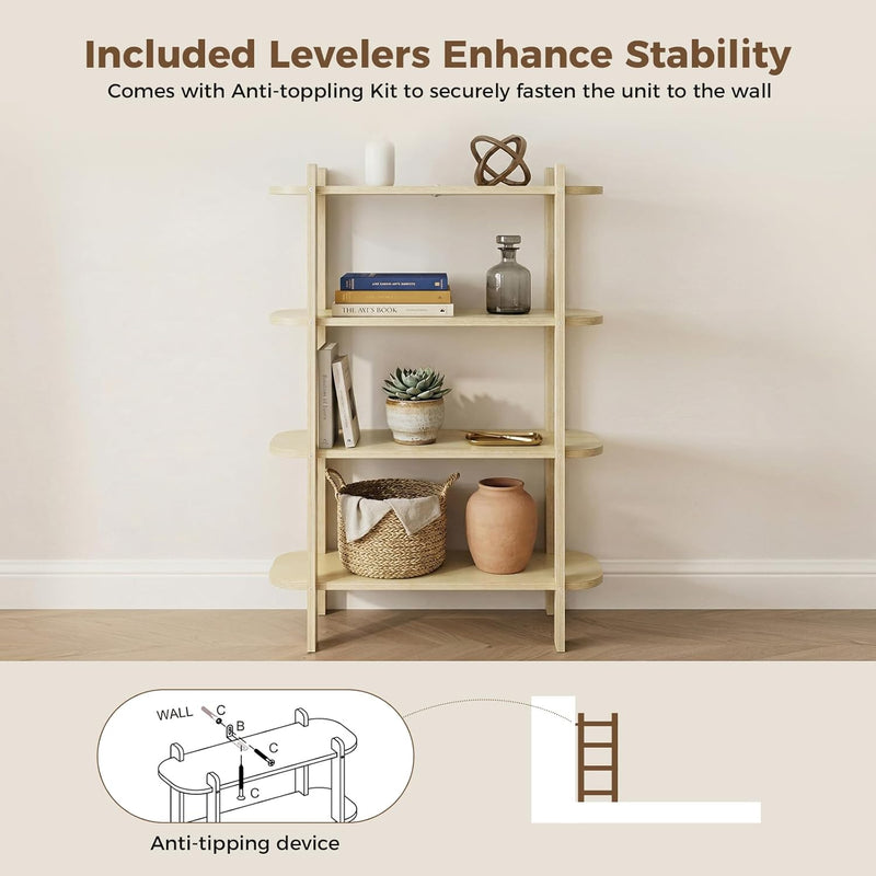 Book Shelf 3-Tier Bookshelf Wooden Bookcase Modern Open